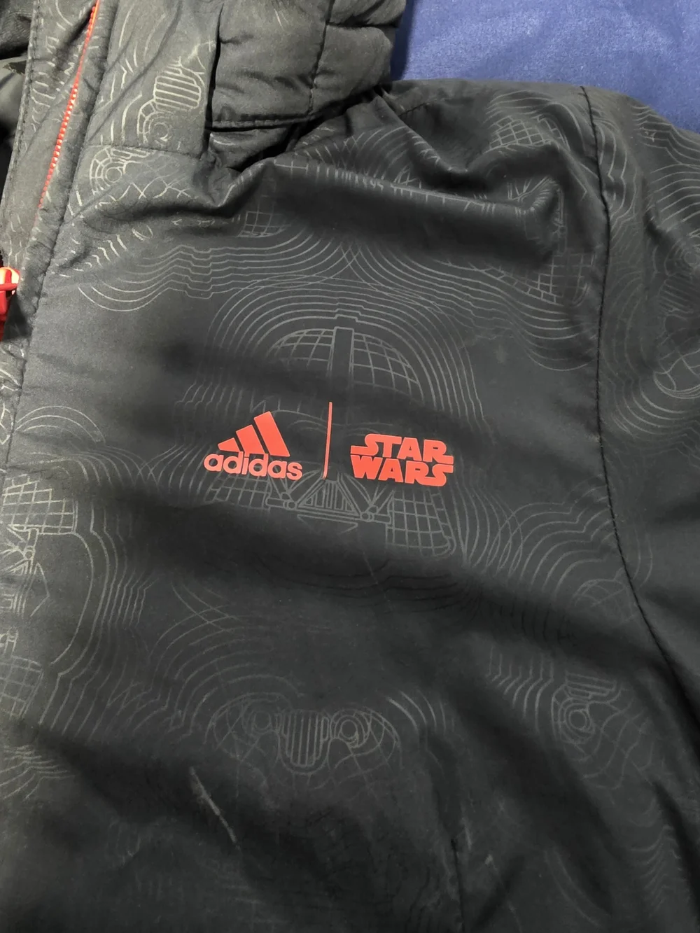 adidas Black Hooded Puffer Jacket with Red Accents